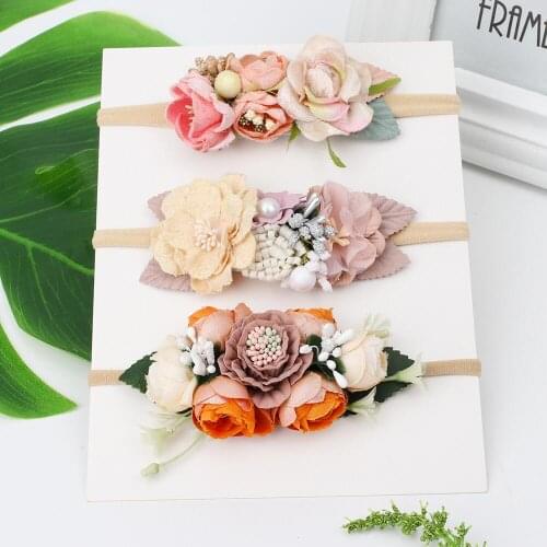 Peral Baby Handmade Headbands Flower For Girls Bundle Nylon Elastic Hair Band Hairband Headdress Newborn Hair Accessories