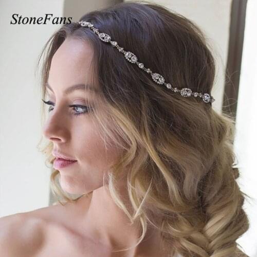 Stonefans Boho Wedding Headband Crown Chain Rhinestone Jewelry for Women Indian Bridal Head Chain Crystal Hair Accessories
