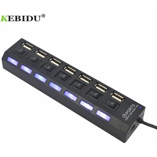 KEBIDU 7Ports USB USB Splitter 480 Mbps USB 2.0 Adapter On/Off Switch For PC Laptop Computer Peripherals Accessories USB Hub