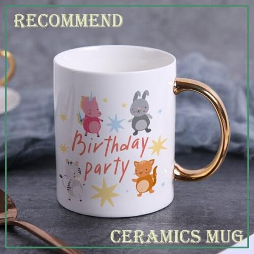 Happy birthday cartoon animal ceramic coffee mug,teacup Office Coffee mugs Milk Cup Ceramic Cup Drinkware gift 400ml KTDW-011