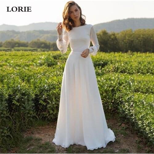 LORIE Chiffon Wedding Dress 2021 A Line Long Sleeves Arabic Bride Dresses Vestidos Boho Lace Wedding Gowns