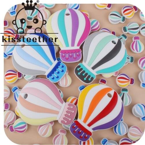 Kissteether New Silicone Teethers Hot Air Balloon Shape BPA Free Baby Teething Toys DIY Pacifier Clip Necklace Toy Accessories