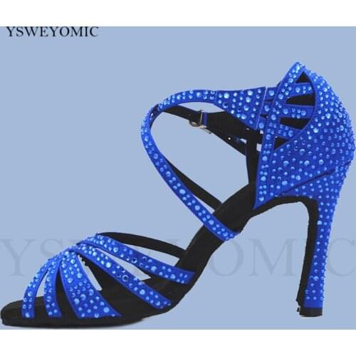 Blue Red Green Rhinestones Salsa Bachata Dance Shoes 2021 High Quality Practise Competition Latin Ballroom Dance Shoes Women