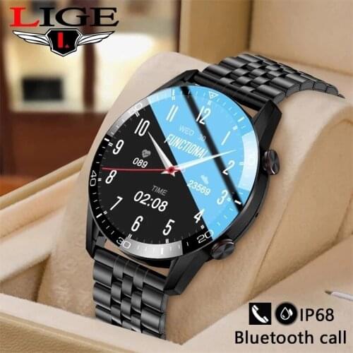 LIGE New Bluetooth Call Men Smart Watch Full Touch Screen Sport Fitness Tacker Watch Luxury Mens Steel Band Smartwatch