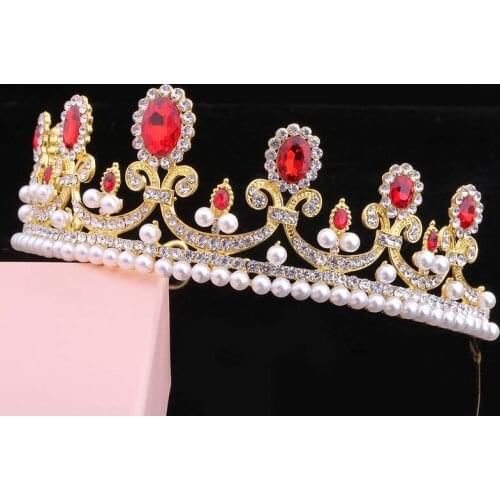 FORSEVEN Luxury Rhinestone Pearl Bride Crowns Tiaras Headband Queen Princess Diadem Wedding Bridal Headdress Hair Ornaments