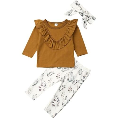 0-24M Newborn Baby Girl Ruffled Collar Top + Trousers + Headwear Outfit Clothes Set