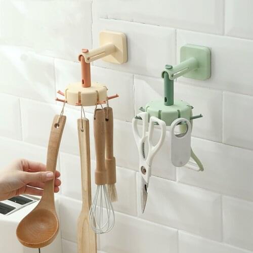 Kitchen Rotating Hook 360 Degrees Wall Mounted Kitchenware Storage Rack Bathroom Towel Hanging Organizer Holder Clothes Hanger