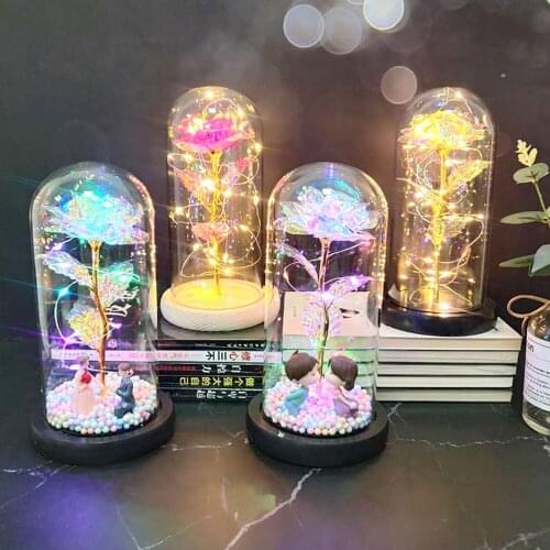 Factory Gold Leaf Rose Flower Glass Cover LED Lamp Simulation Flower Valentines Day Gift Creative Gift Decoration Ornaments