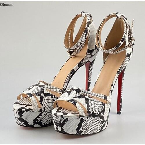Olomm New 2021 Women Summer Platform Sandals Sexy High Heels Open Toe Gorgeous Snake Pattern Party Shoes Women US Plus Size 5-20