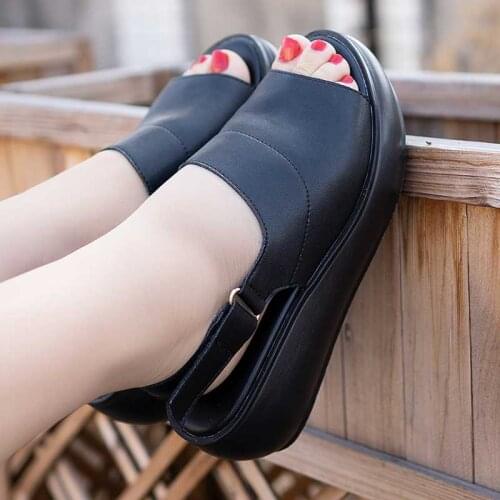 Womens Sandals Genuine Leather Platform Sandal 2020 Summer Thick Sole High Heels Ladies Sandal Summer Shoes For Women