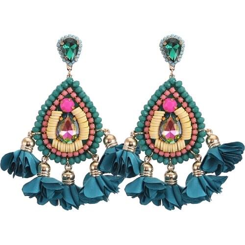 Korean Earrings Statement Earrings Crystal Beads Flower Tassel Earrings For Women Fashion Jewelry Oorbellen Brincos Christmas