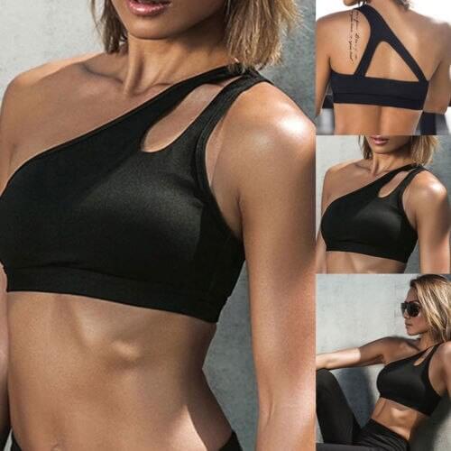 Hirigin Fashion Women One Shoulder Stretch Skinny Workout Fitness Crop Tops Seamless Solid Padded Sports Bra