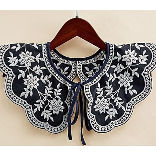Women Jacquard Embroidery Floral False Fake Collar Elegant Lace-Up Ribbon Big Shawl Decorative Necklace Short Poncho Capelet