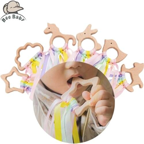 1pc Montessori Educational Baby Toy Natural Wood Chewable Teether Animal Shape Attract Baby Attention Preschool Hand Toys Gifts