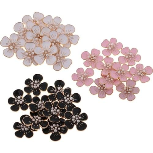10pcs Pearl Flower Button Rhinestone Floral Embellishment for Jewelry Making Wedding Party Diamante Ornamentation Crafts