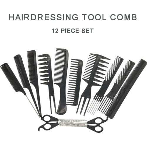 12pcs/Set Salon Barber Hair Styling Combs Hairdressing Cutting Scissors