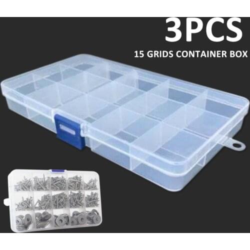 15 Grids Container Box Adjustable Plastic Jewelry Earrings Beads Pills Nail Tips Storage Box Transparent Container Organizer