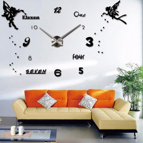 3D DIY Digital Wall Clock Acrylic Mirror Large Clock Angel Wall Sticker Oversize Kitchen Hanging Wall Clocks