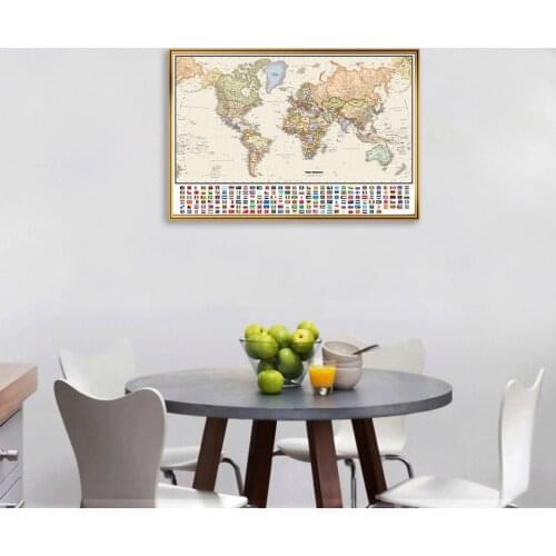59*42cm The World Political Map with National Flags Small Wall Art Poster Canvas Painting Travel School Supplies Home Decoration