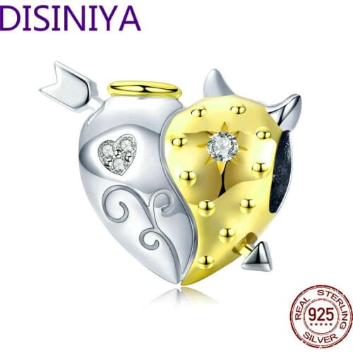 Angel and Devil Heart Beads for Women Original Charm Silver 925 Bracelets Biocolor Jewelry Gifts Luxury Bijoux ZBSC30107