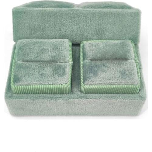 Velvet Double Ring Box Quadrilateral Wedding Ceremony Ring Box with Detachable L A2UA