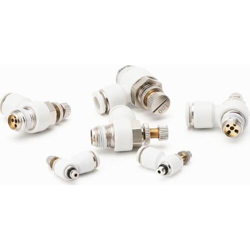 White 4-12mm Tube - M5 1/8" 1/4" 3/8" 1/2" Male Thread Push to connect Fitting Elbow Pneumatic Speed Flow Controller Fittings