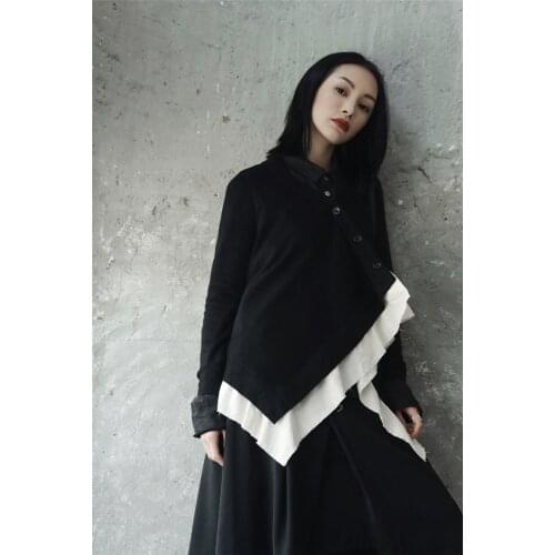 Cakucool New Autumn Cardigans Women Faux Two Piece Knit Jacket Gothic Japan Designer Holes Asymmetric Sweater Open Stitch Femme