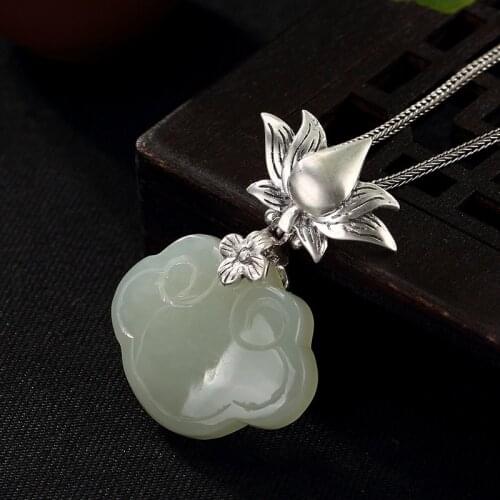 2018 Real Ammonite,ammolite New S925 Sterling Antique Inlaid And Tian Yuyu Lotus Fancy Female Sweater Collar Chain Hang