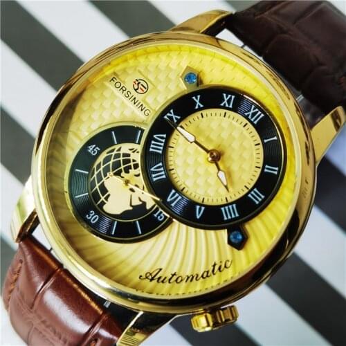Forsining 2020 New Hemisphere Dial Design Automatic Mechanical Watch Luminous Hand Genuine Leather Band Clock Relogio Masculino