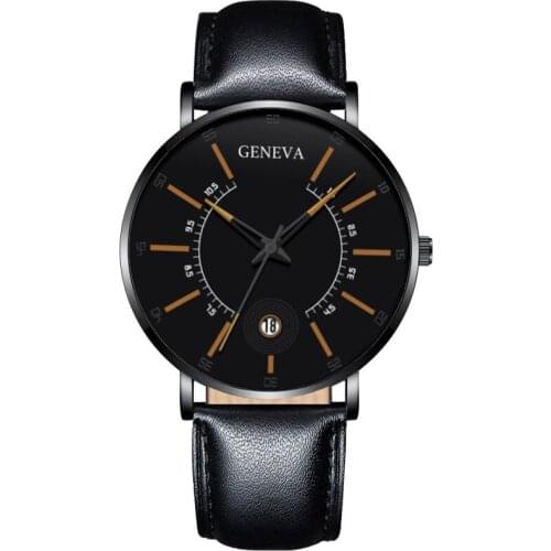 Fashion Luxury Geneva Mens Watches Business Calendar Blue Leather Belt Analog Quartz Watch Male Wristwatches Relogio Masculino