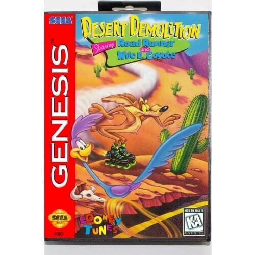 Desert Demolition Starring Road Runner and Wile E. Coyote 16bit MD Game Card For Sega Mega Drive/ Genesis with Retail Box