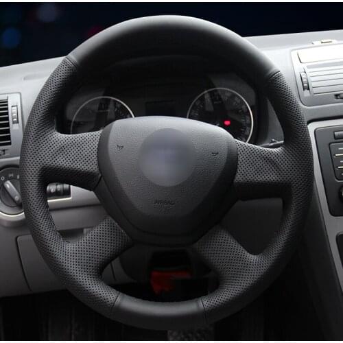 Handsewing Black Artificial Leather Steering Wheel Covers for 2014 Skoda Octavia 2013 Skoda Fabia