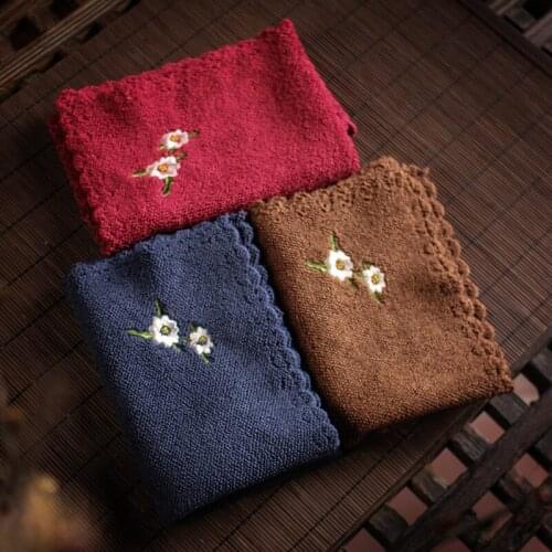 Cotton Linen Cloth Embroidery Fabric Tea Towel Japanese Style Absorbent Tea Utensils Thickened Cloth Cushion Tea Napkin