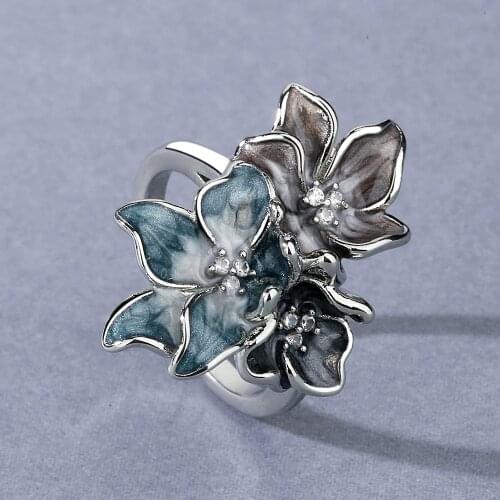 925 Silver Womens Ring Simple Flower Ring Light Color Epoxy Jewelry Handmade Enamel Womens Wedding Ring Jewelry