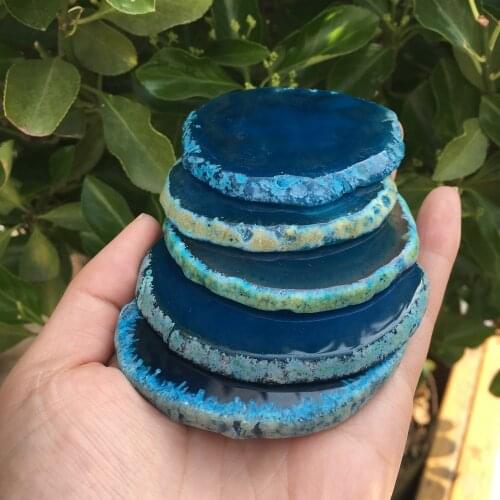 Beautiful Polished blue agate Fossil Crystal Slice Madagascar