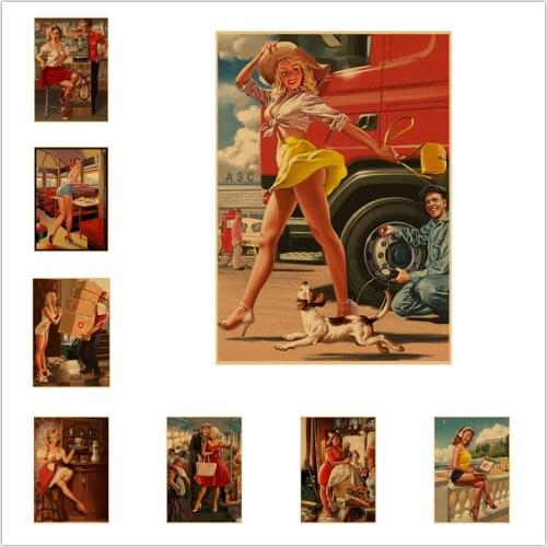 Red Telephone Box Sexy Girl Pin-Up USSR Soviet Vintage Retro Canvas Painting Poster DIY Wall Home Bar Posters Home Decor Gift