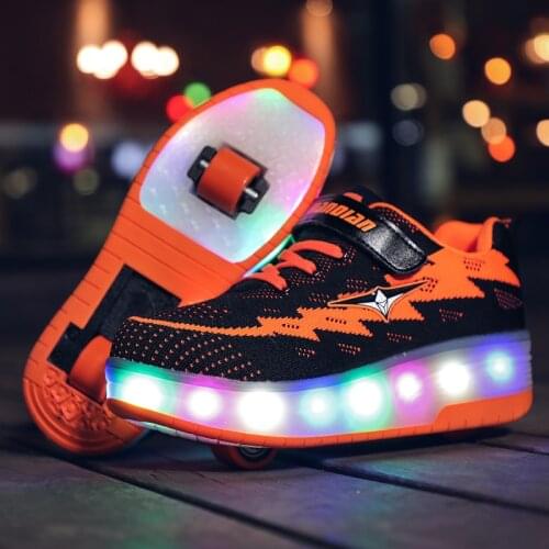 NEW 2018 USB Charging LED Children Wheel Shoes Breathable Boys & Girls Roller Shoes Fashion Kids Sneakers Size 28-40