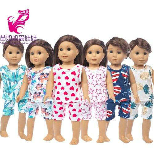 18" girl doll clothes coton shirt vest shorts baby new born doll t-shirt pajama set