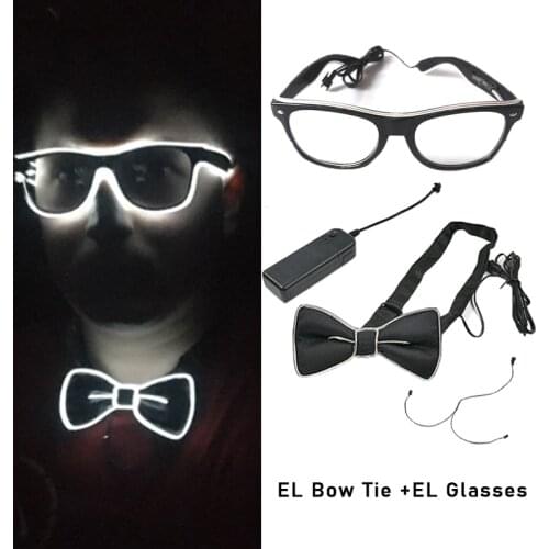 Hot sales EL Product EL Wire Glasses + EL Bow Tie Glow Party Supplies LED Light up Decoration DJ Night Club Costume Decorations
