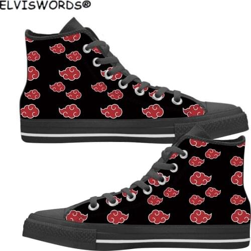 ELVISWORDS Fashion Akatsuki Pattern Classic High Top Vulcanized Shoes for Men Boys Lace Up Comfortable Sneakers Walking Shoes