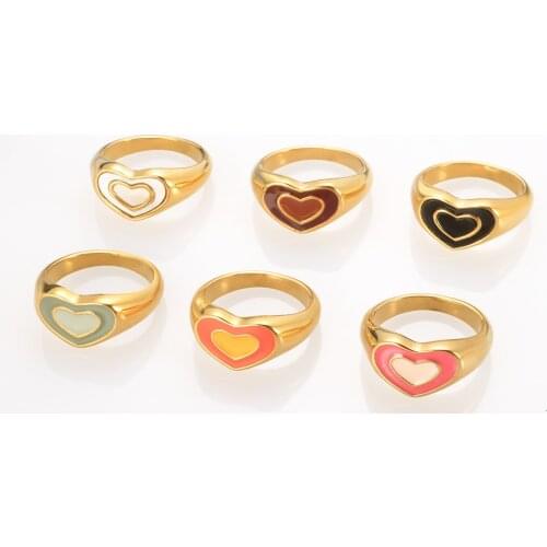 Fashion Gold Plated Stainless Steel Rings Hip Hop Heart-Shaped Double heart For Women Luxury Couple Ring Jewelry Gift 2021 Trend