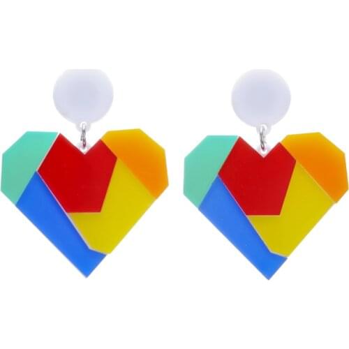 Trendy Big Heart Color combination Drop Earrings For Women Multi-color matching Acrylic Earrings Fashion Jewelry Love Gif E19067