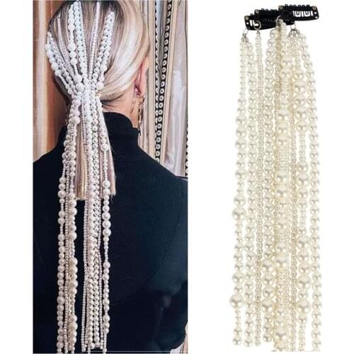 MOGAKU Women Fashion Long Tassel Hair Chain Women Pearl Hairbands Wedding Party Sweet Headwear Woman Accessories Jewelry Gifts
