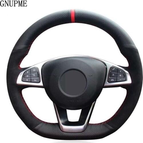 Soft Black Genuine Leather Suede Car Steering Wheel Cover For Mercedes-Benz C200 C250 C300 B250 B260 A200 A250 Sport CLA220