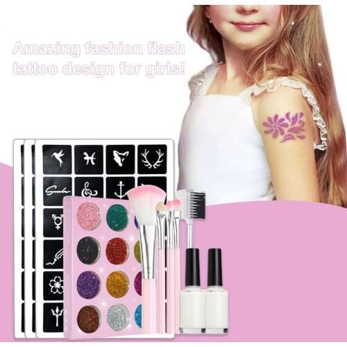 1Set Tattoo Flash Powder Exquisite Design Easy to Use DIY Skin-Friendly Material Body Art Tattoo Glitter Set for Halloween