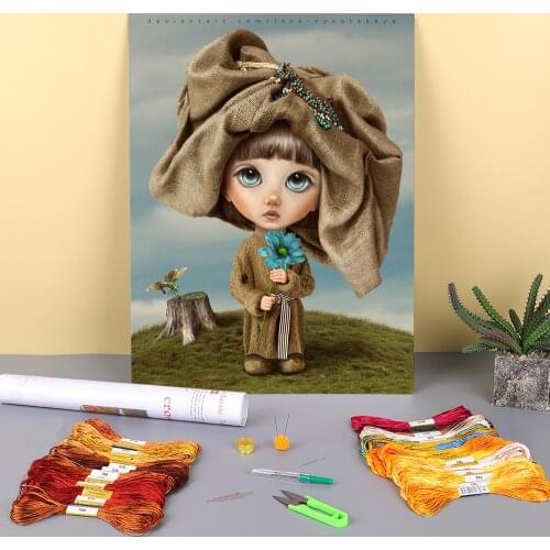 Woman Girl Printed Water-Soluble Canvas 11CT Cross Stitch Complete Kit Embroidery DMC Threads Handmade Promotions