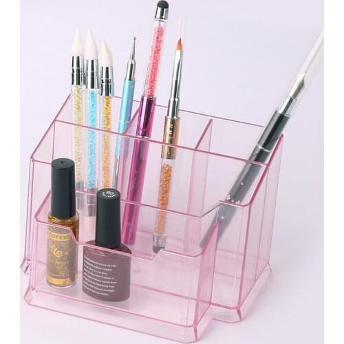 Cosmetics Organizer Nail Polish Makeup Tools Pen Holder Rack 5 Lattices Jewelry Brush Storage Case Office Desk Organizer