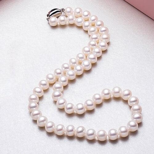 FENASY Natural Pearl Necklace 7-8mm Near Round Pearl Necklace For Women 925 Sterling Silver Classic Pearl Jewelry Necklace