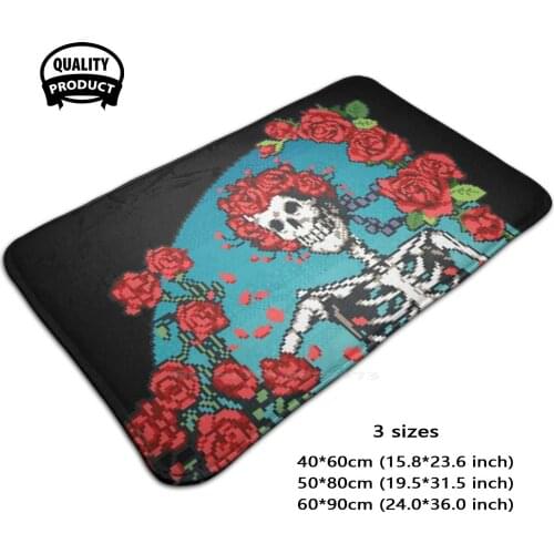 Pixel Art Skeleton And Roses Grateful Dead Comfortable Door Mat Rug Carpet Foot Pad Pixel Art Punk Skeleton Skull Roses