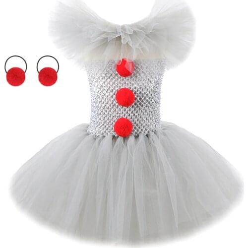 Joker Pennywise Tutu Dress for Girls Kids Cosplay Clown Costume Children Halloween Fancy Dresses Princess Girl Party Outfit Gray